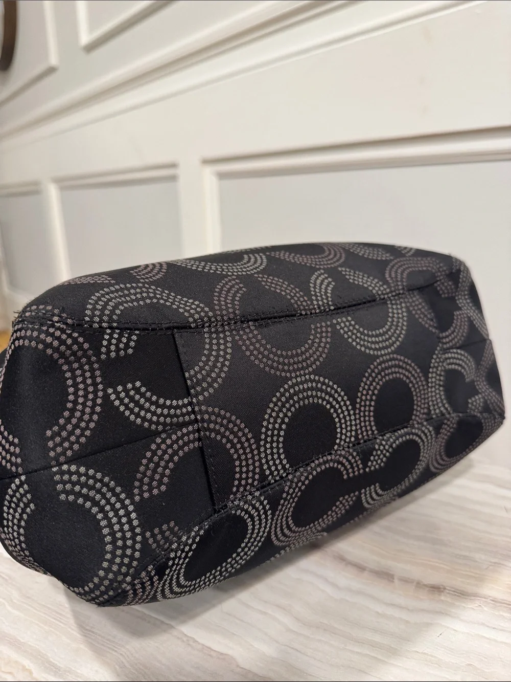 Coach Bag Ashley Dotted Op Art Black Signature Logo Hobo Shoulder Bag